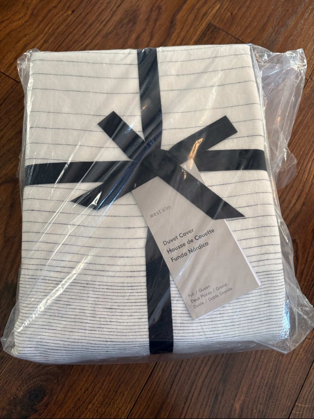 New West Elm White and Black Thin-Stripe Duvet Cover